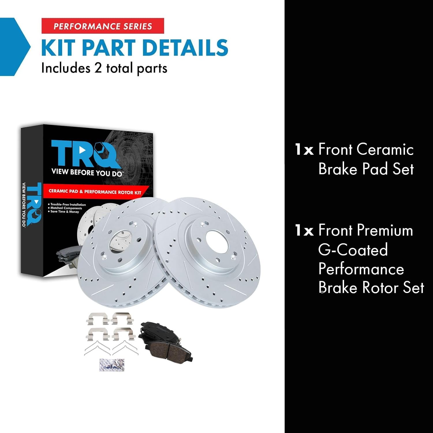 TRQ Performance Front Brake Pad and Rotor Set Ceramic Coated Drilled Slotted Rotors Compatible with 2017-2018 Hyundai Santa Fe 2019 Santa Fe XL