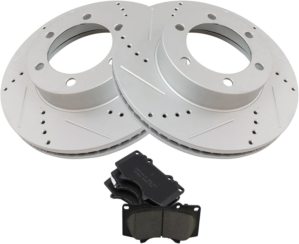 TRQ Performance Front Ceramic Brake Pad and Rotor Set 12.56 in 6-Lug for 2000-2003 Toyota Tundra with 5.3 Inch Front Pad Length 2004-2006 03 Sequoia with 04-07