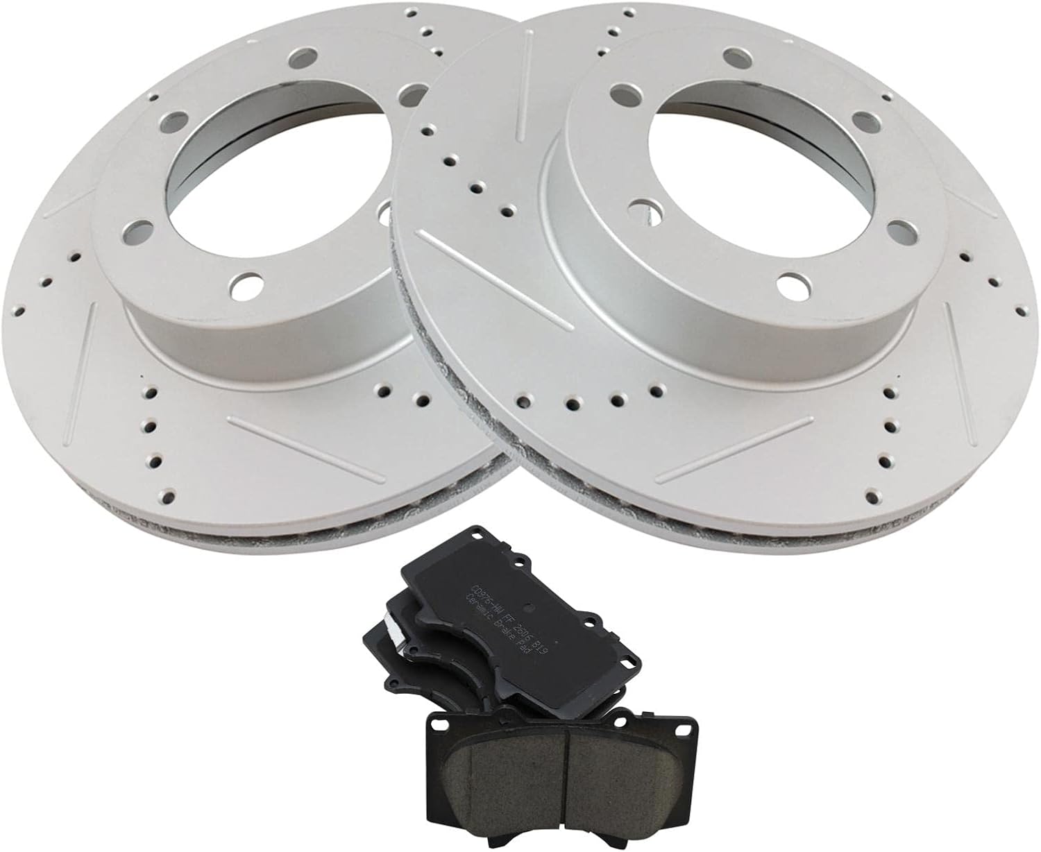 TRQ Performance Front Ceramic Brake Pad and Rotor Set 12.56 in 6-Lug for 2000-2003 Toyota Tundra with 5.3 Inch Front Pad Length 2004-2006 03 Sequoia with 04-07