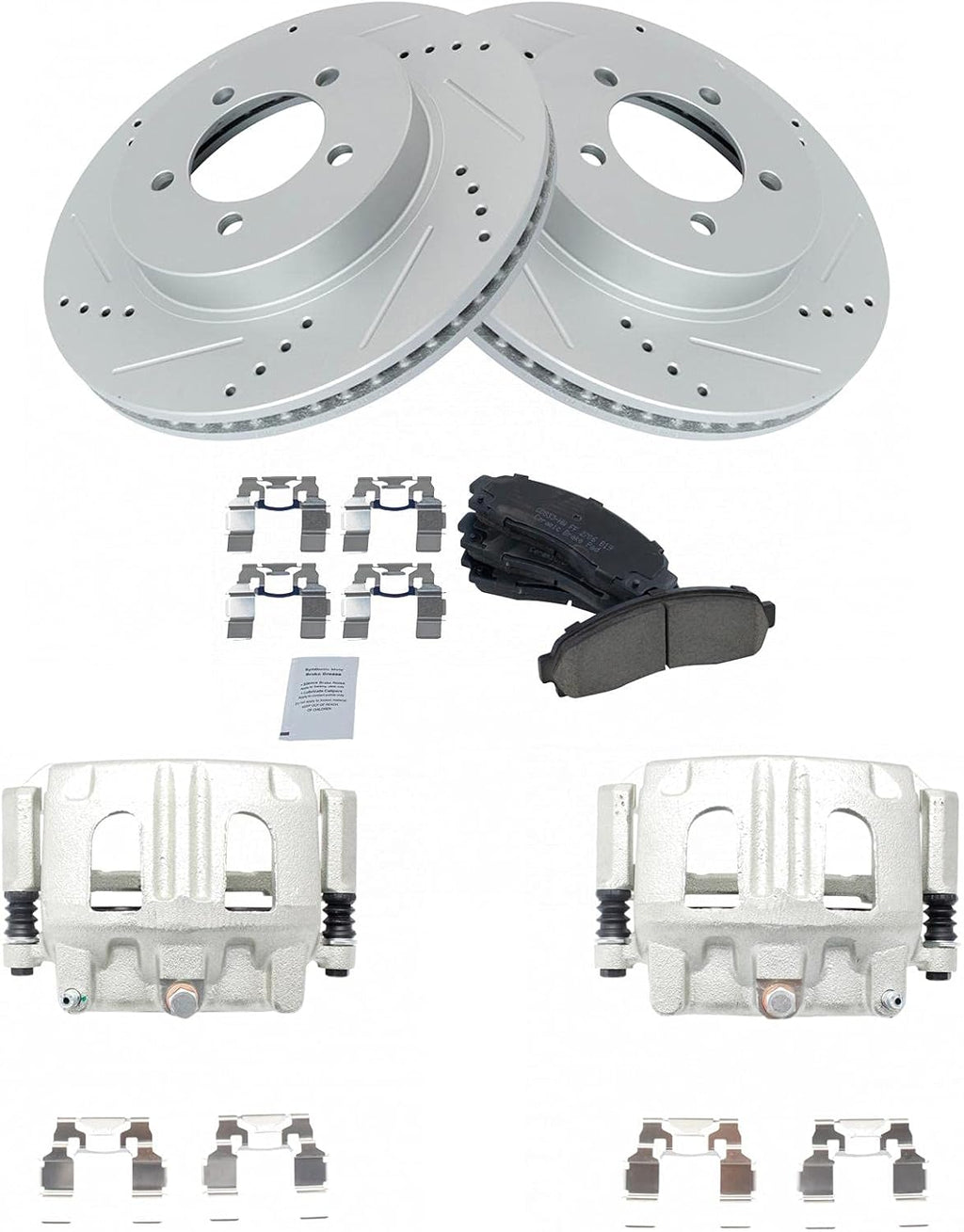 TRQ Performance Front Brake Pad and Rotor Set Ceramic Drilled Slotted G Coated Vented Rotors Calipers Compatible with 2002-2005 Ford Explorer Mercury Mountaineer