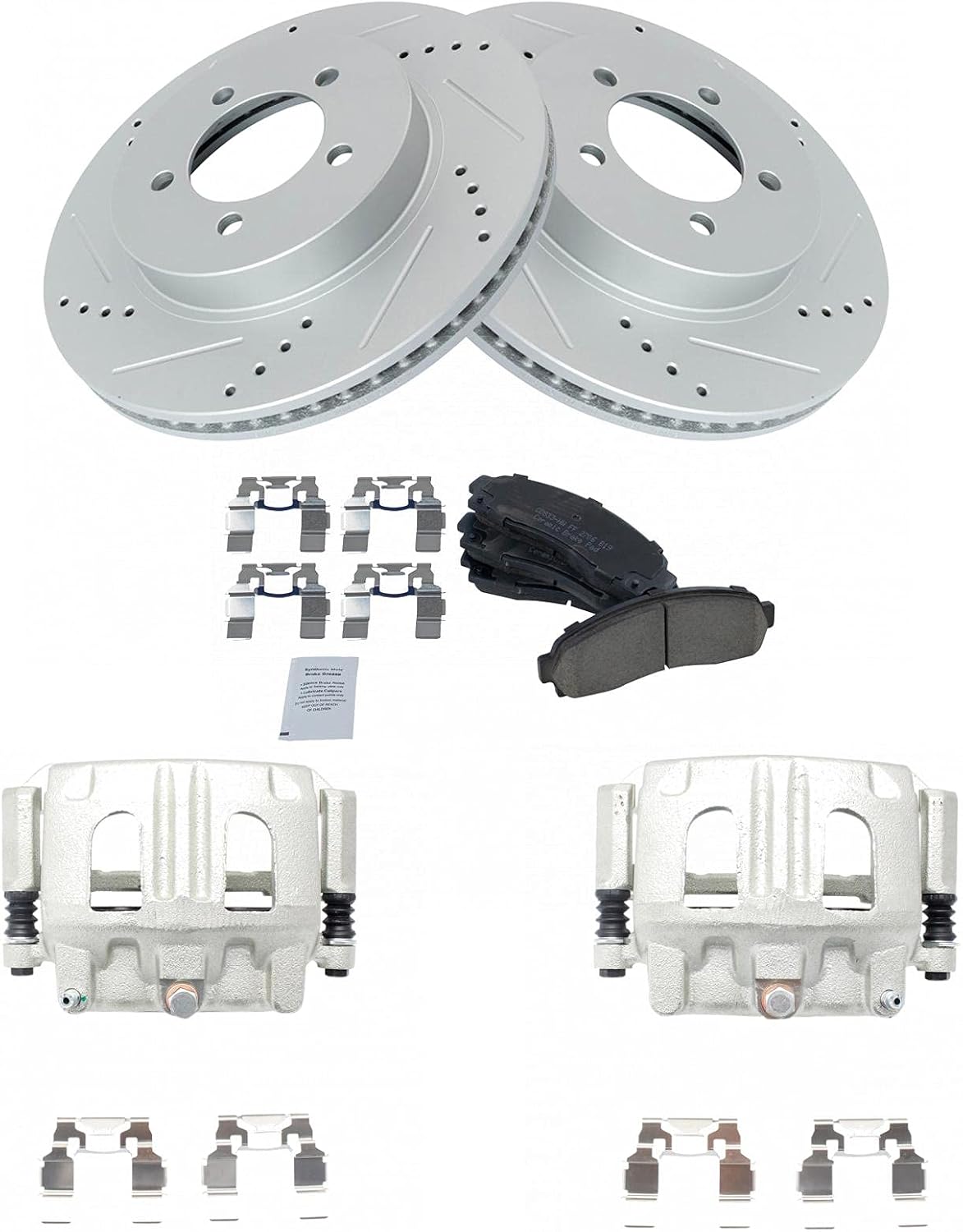 TRQ Performance Front Brake Pad and Rotor Set Ceramic Drilled Slotted G Coated Vented Rotors Calipers Compatible with 2002-2005 Ford Explorer Mercury Mountaineer