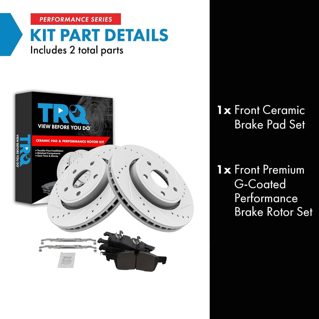 TRQ Performance Front Brake Pad and Rotor Set Ceramic G Coated Compatible with 2012-2020 Dodge Durango Grand Cherokee