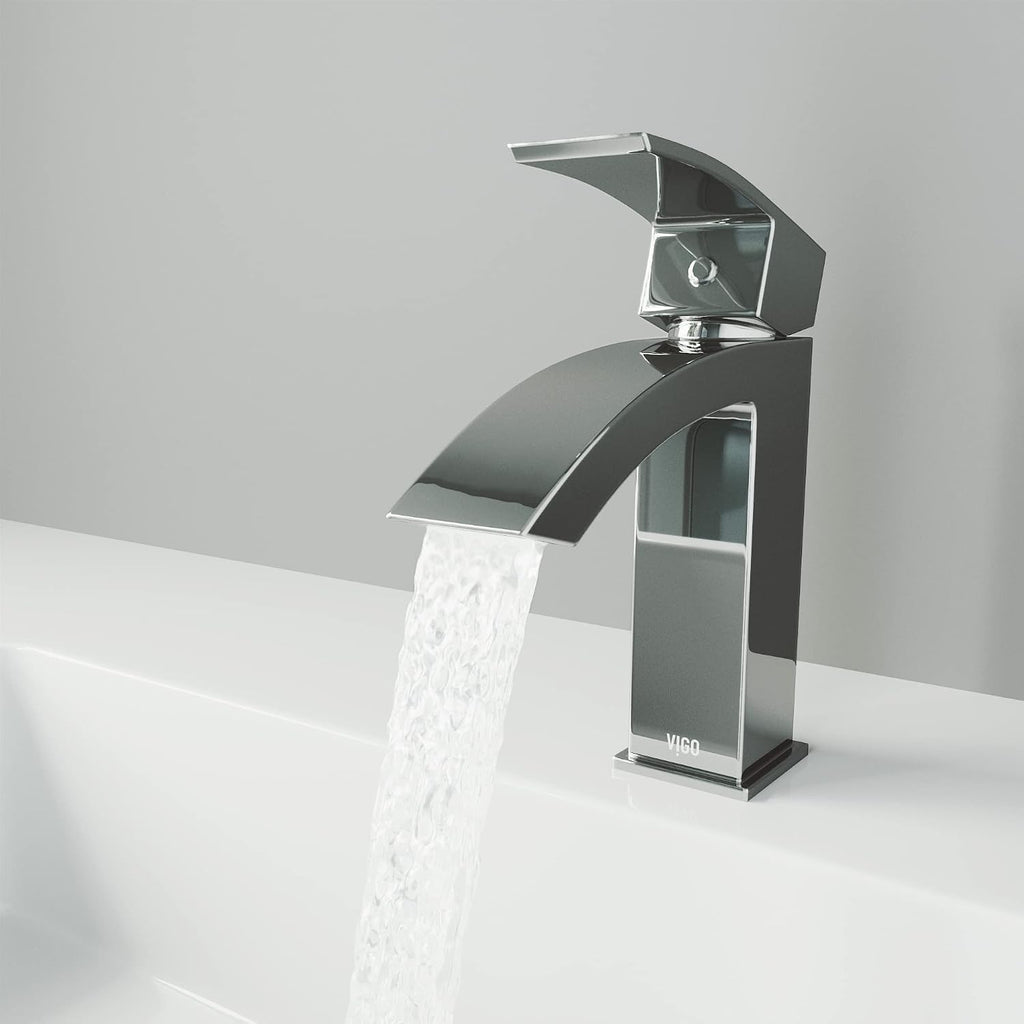 VIGO Satro Waterfall Single-Handle Single-Hole Mount Bathroom Sink Faucet, 7-Inch, Chrome, Modern Design, Solid Brass, 1.2 GPM WaterSense & Ceramic Disc Valve, Corrosion-Resistant