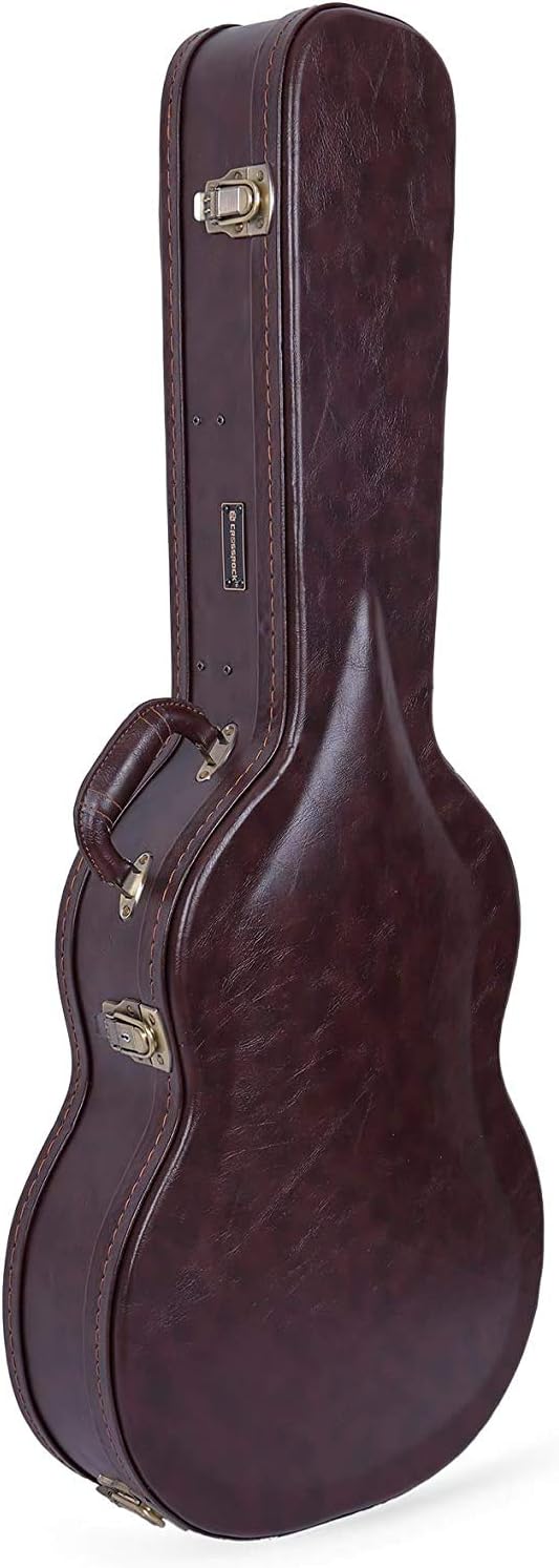 Crossrock Wooden Classical Guitar Case for 4/4 Full Size | Arched Top Design, Plush Interior, Metal Latches, Storage Compartment – Durable Hard Shell-Vintage Brown (CRW600CBR)
