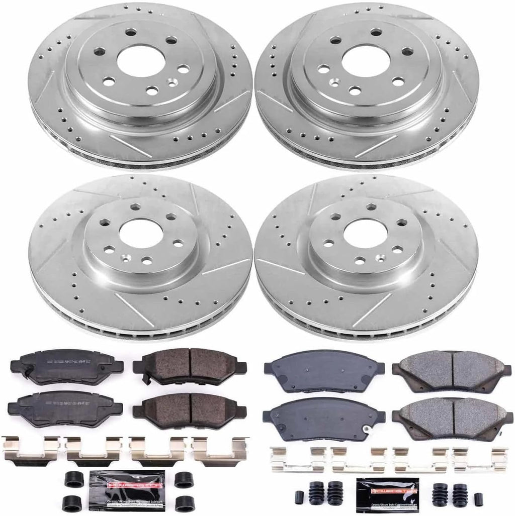 PowerStop Front and Rear Brake Kit for Cadillac SRX 2010-16 | Saab 9-4X 2011 - Drilled and Slotted Disc Rotors with Carbon-Fiber Ceramic Brake Pads Replacement, K5546