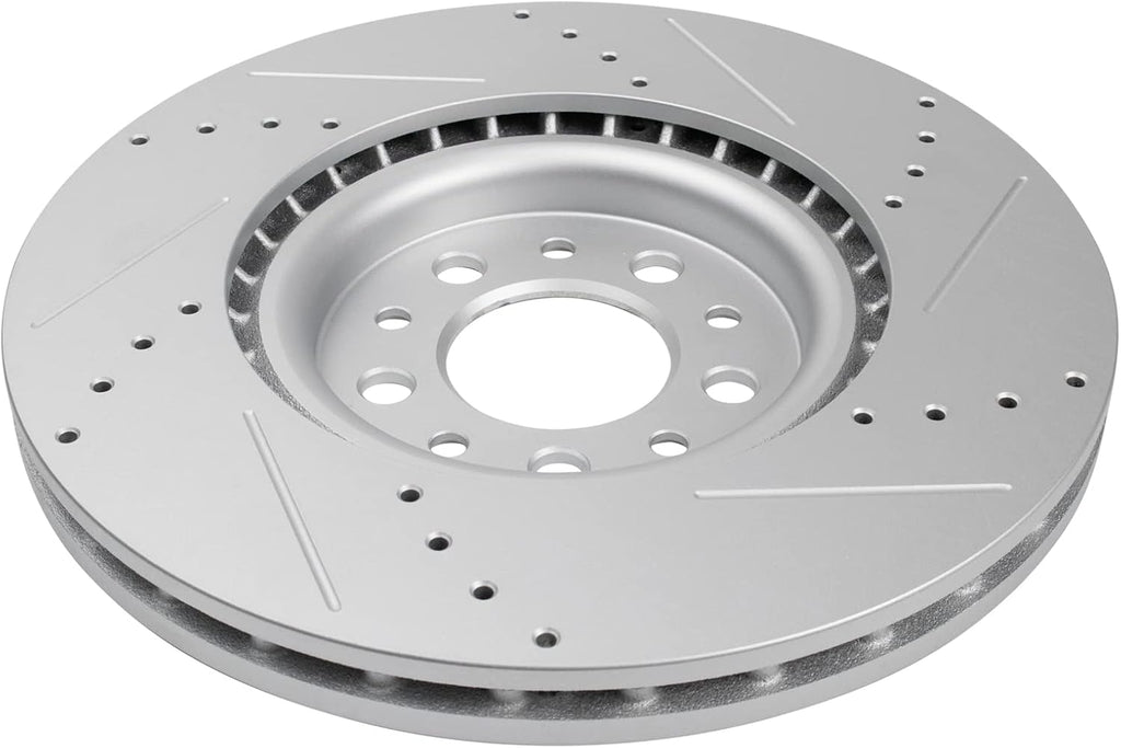 TRQ Performance Front Brake Pad and Rotor Set Ceramic G Coated Drilled Slotted Rotors Compatible with 2016-2021 Jeep Cherokee
