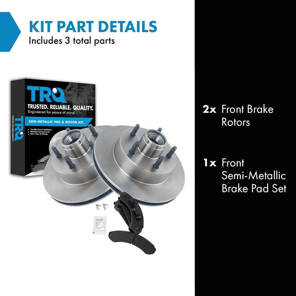 TRQ Front Brake Pad and Rotor Set Semi Metallic Rotors 10.28 in for 1987-1997 Ford Aerostar 1983-1994 Ranger 1994 Mazda B2300 B3000 B4000