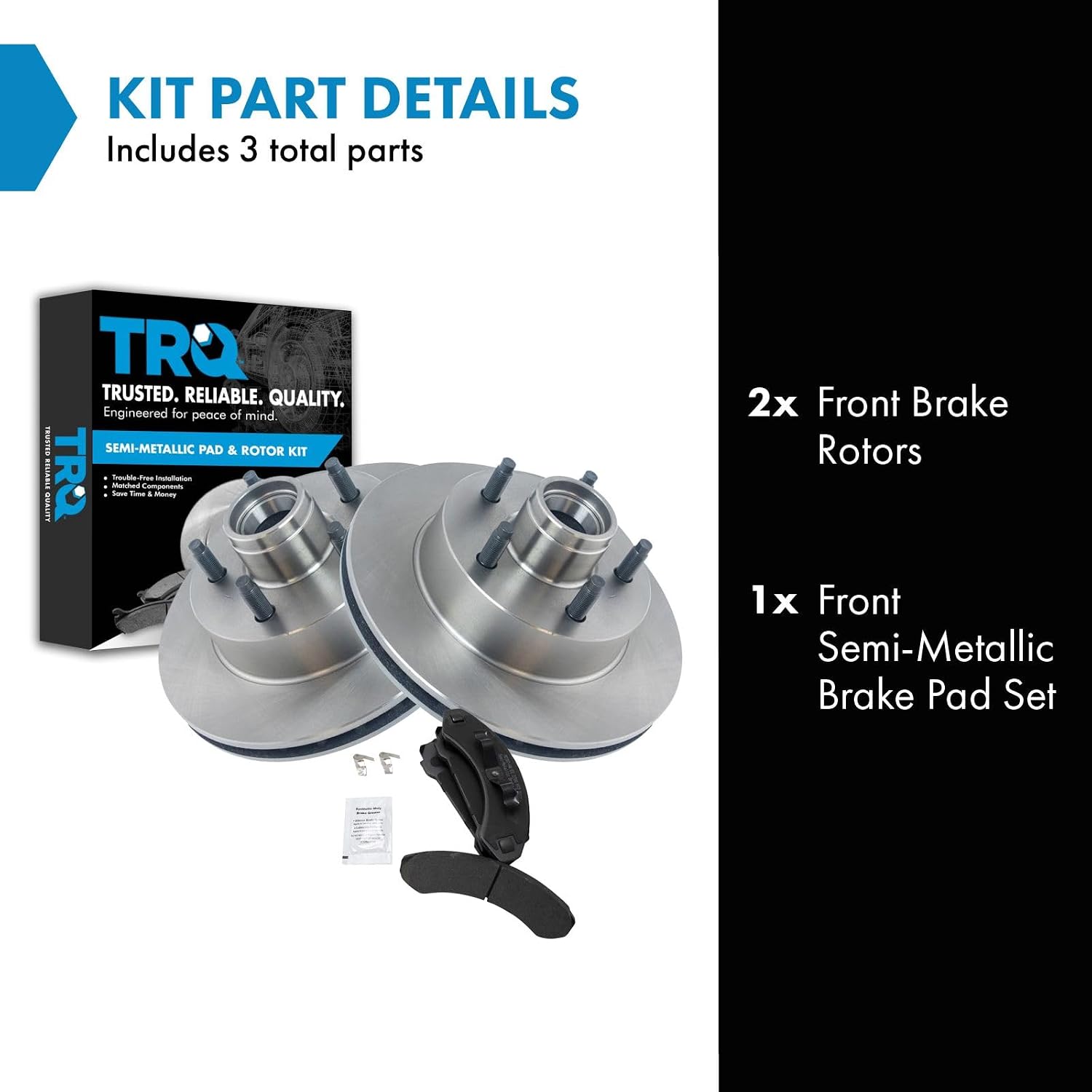 TRQ Front Brake Pad and Rotor Set Semi Metallic Rotors 10.28 in for 1987-1997 Ford Aerostar 1983-1994 Ranger 1994 Mazda B2300 B3000 B4000