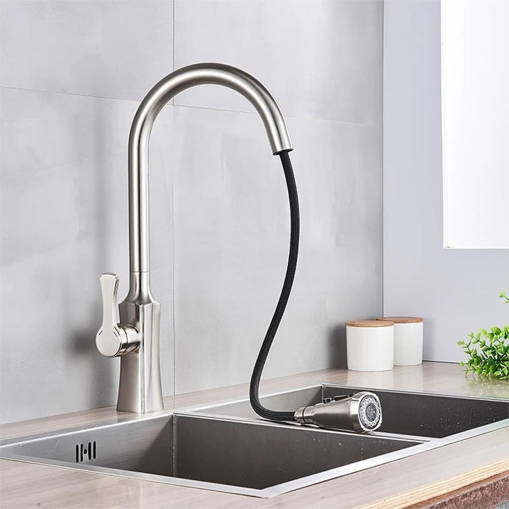 Kitchen Faucet Single Handle Hand-Out Single Hole Hot and Cold Faucet Tap(Brushed Nickel)