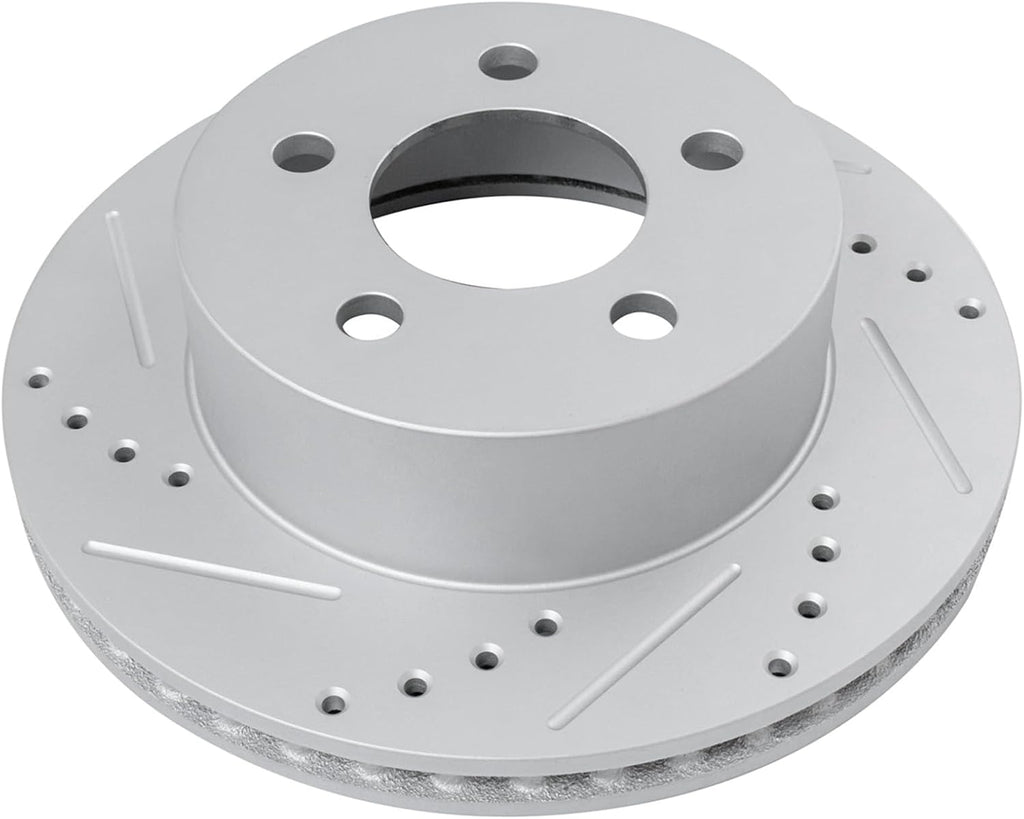 TRQ Performance Front Brake Pad and Rotor Set Ceramic G Coated Drilled Slotted Vented Rotors Compatible with 1999-2001 Jeep Cherokee 1999-2006 Wrangler