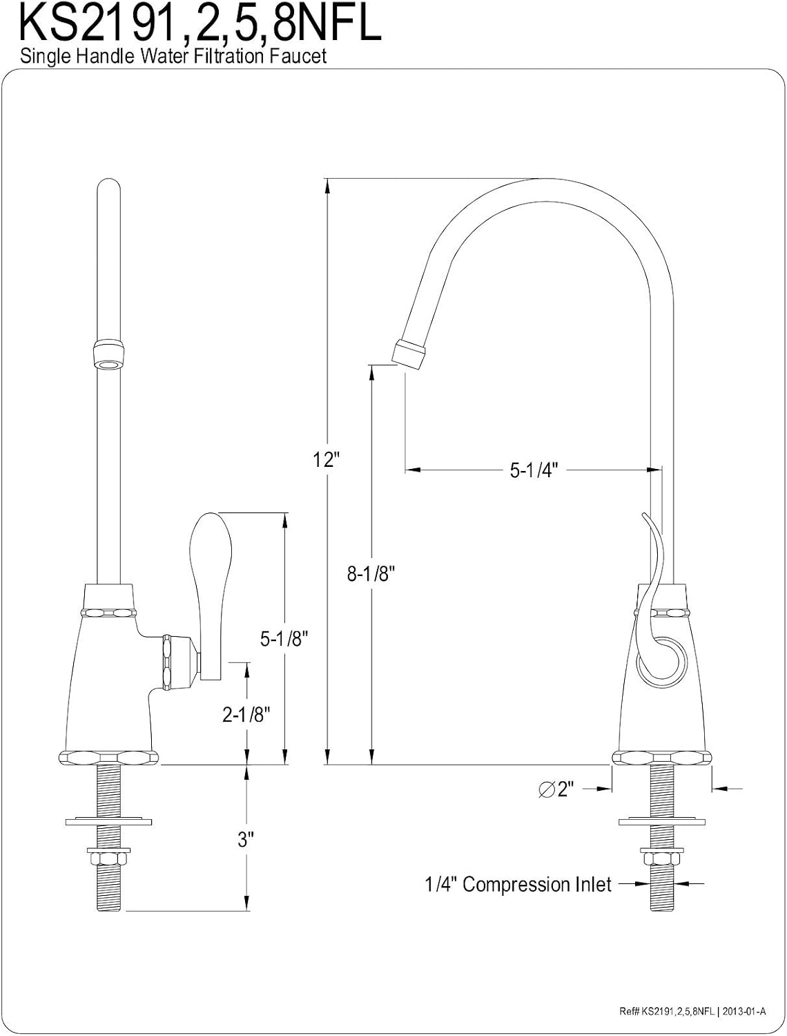KINGSTON BRASS KS2192NFL Nuwave French Cold Water Filtration Faucet, Polished Brass