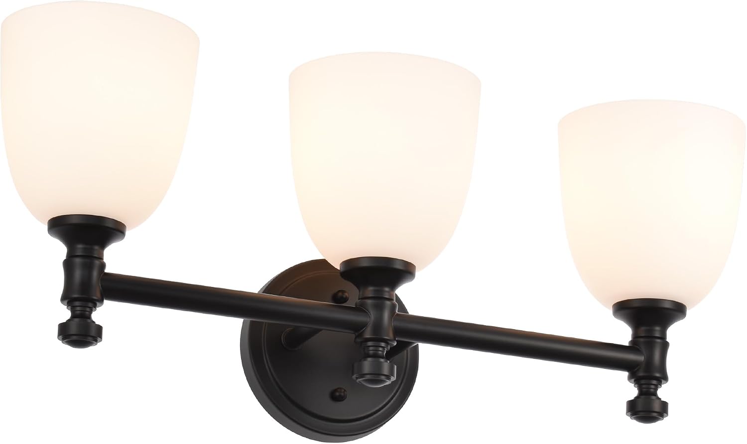 Black Bathroom Vanity Light, 3-Light Bathroom Light Fixtures Over Mirror, Traditional Vanity Lights for Living Room, Milk White Bell Glass Shades, Standard E26 Base, Matte Black
