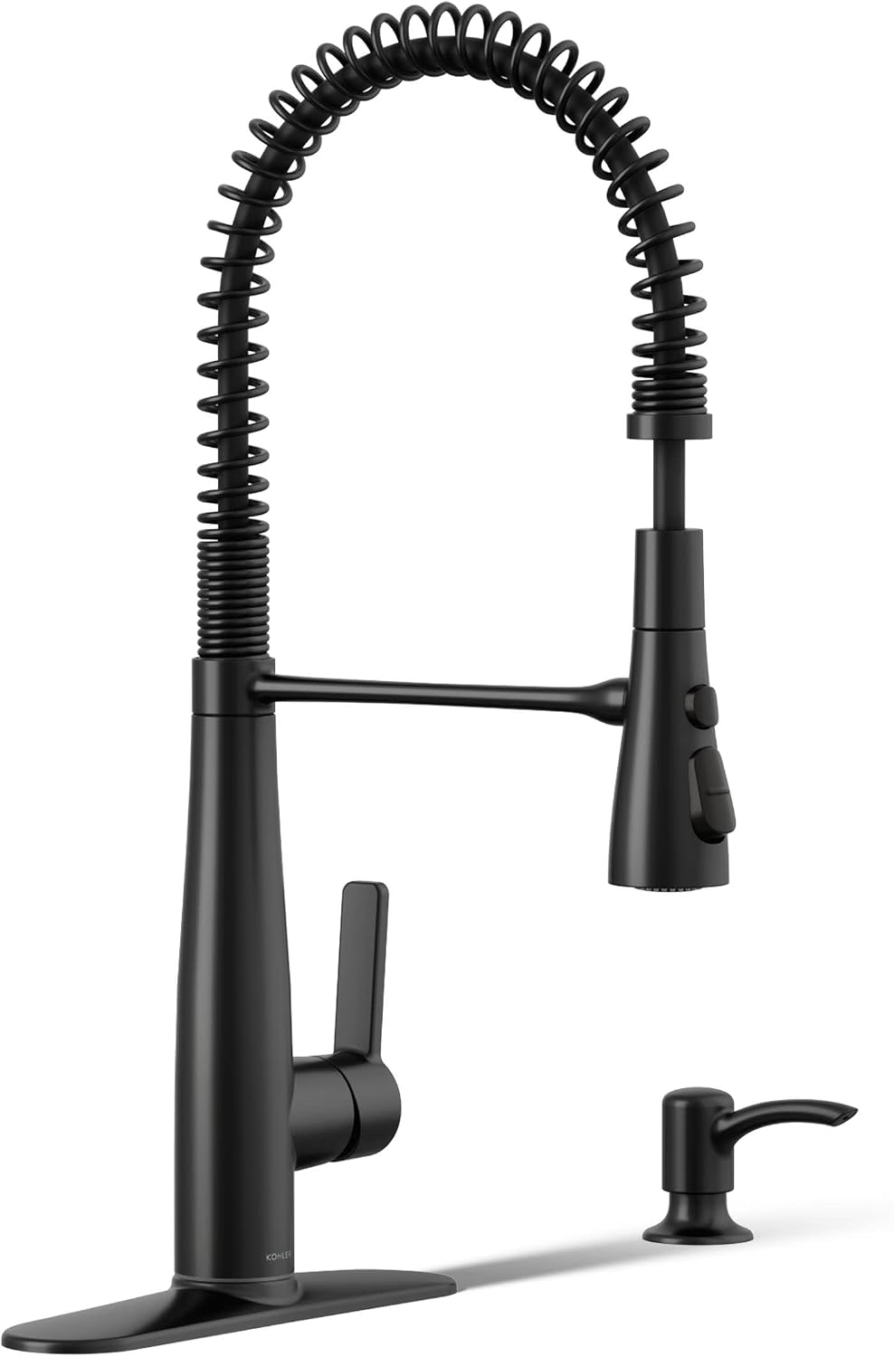 KOHLER K-REC22745-SD-BL Semi-Professional Kitchen Sink Faucets with Soap Dispenser, Commercial Kitchen Faucets with Pull Down Sprayer, Matte Black
