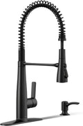 KOHLER K-REC22745-SD-BL Semi-Professional Kitchen Sink Faucets with Soap Dispenser, Commercial Kitchen Faucets with Pull Down Sprayer, Matte Black