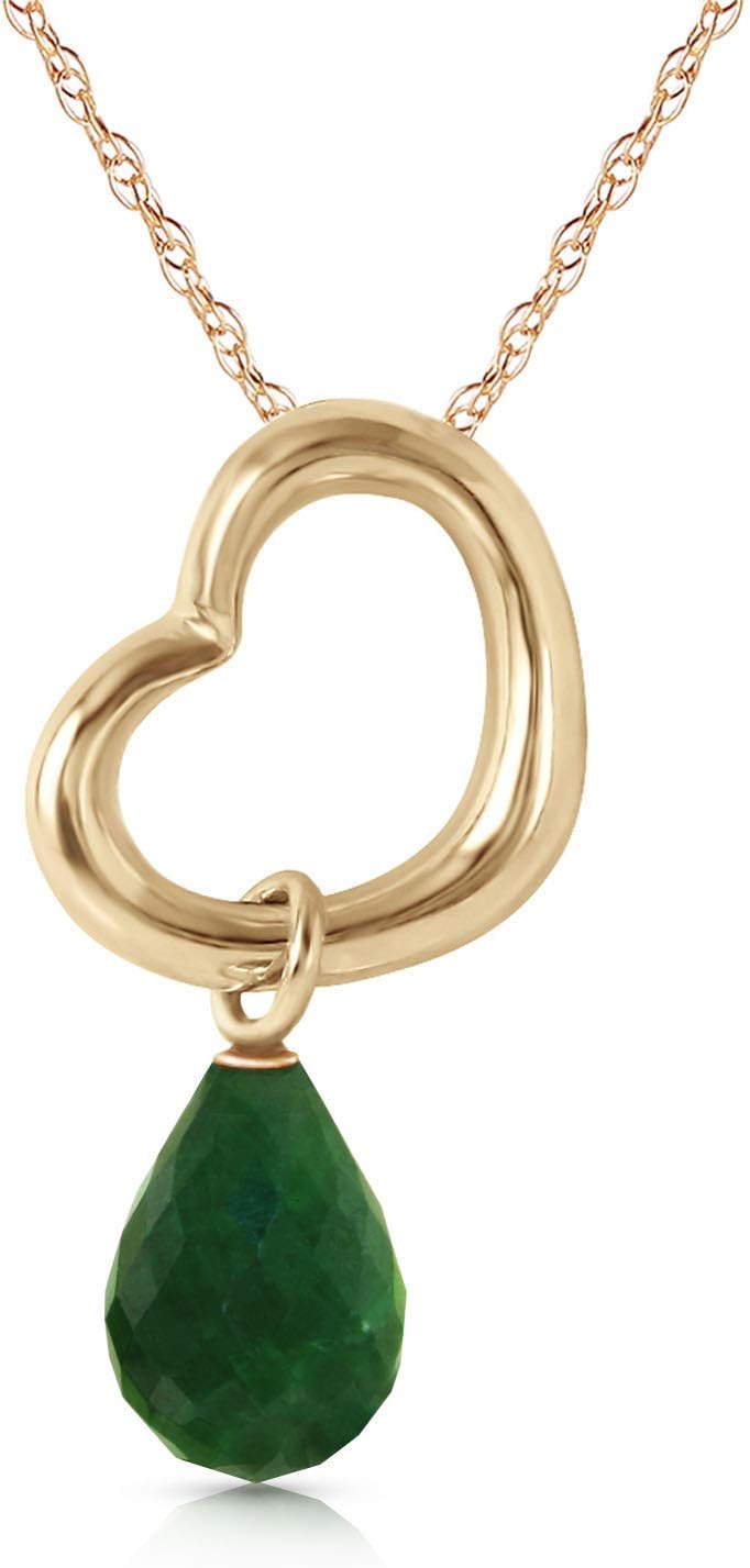 Galaxy Gold GG 14K Gold Open Heart with Genuine Emerald Drop Pendant Necklace