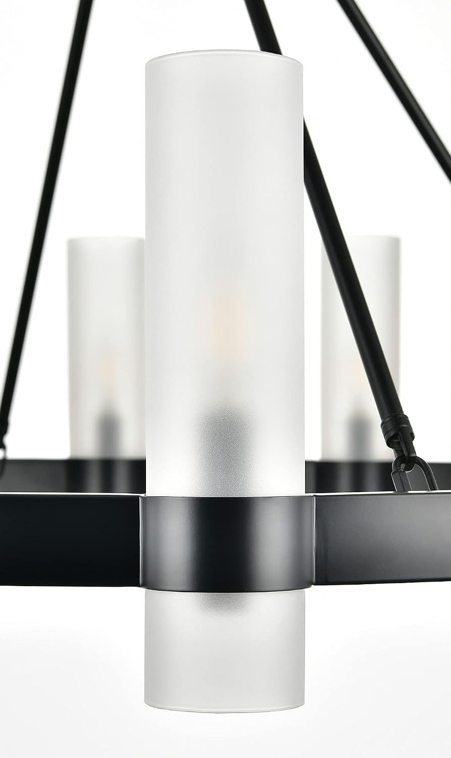 Linea di Liara Teramo Matte Black Chandelier Dining Room Light Fixture Small Wagon Wheel Chandelier Round Industrial Modern Farmhouse Chandeliers for Dining Room Foyer, Frosted Glass, UL Listed