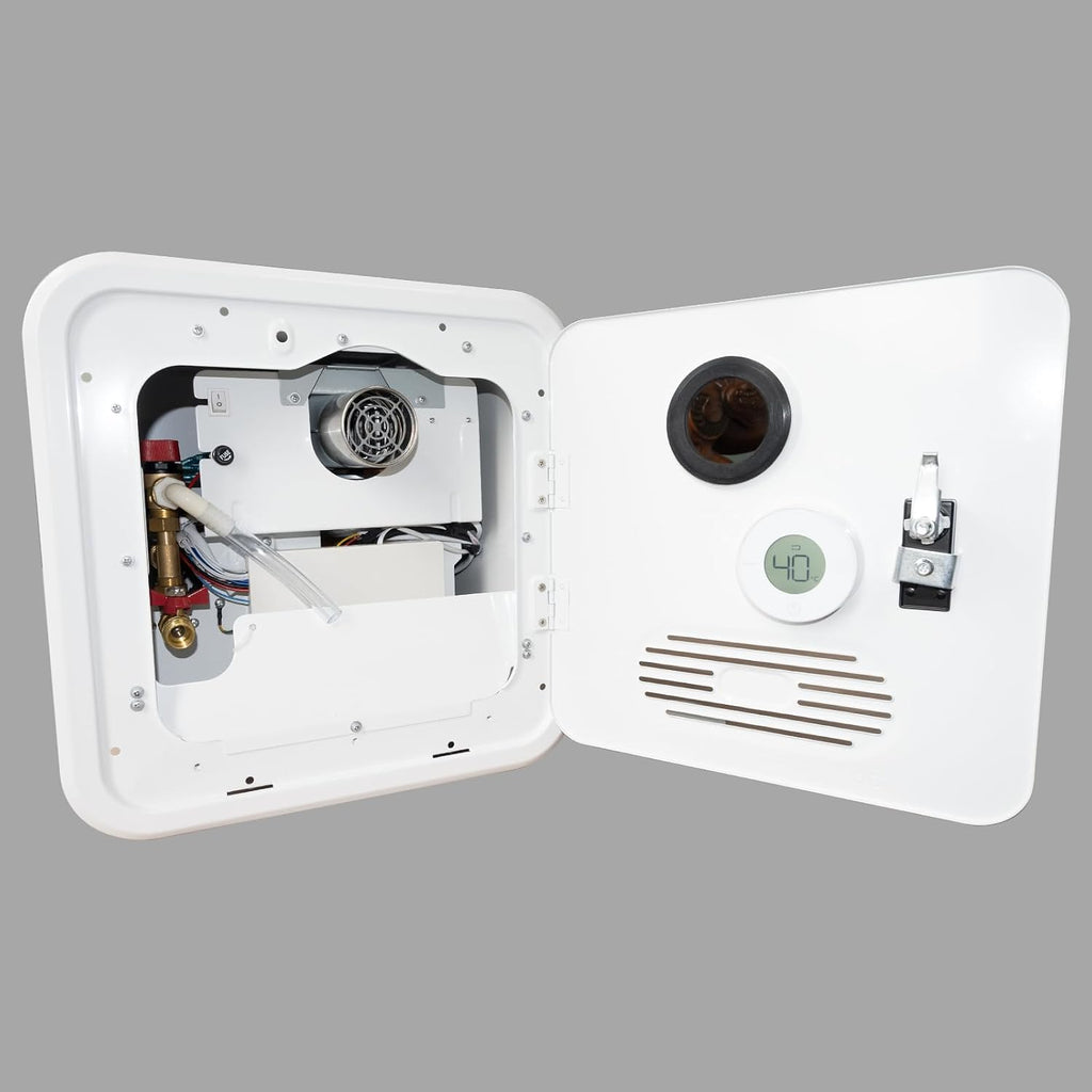 RV Tankless Water Heater Propane, MYACUC High Altitude Available CSA Certified Instant On Demand Hot Water Heater with 15' x 15' Door for Camper, Outside & Inside Dual Water Outlet