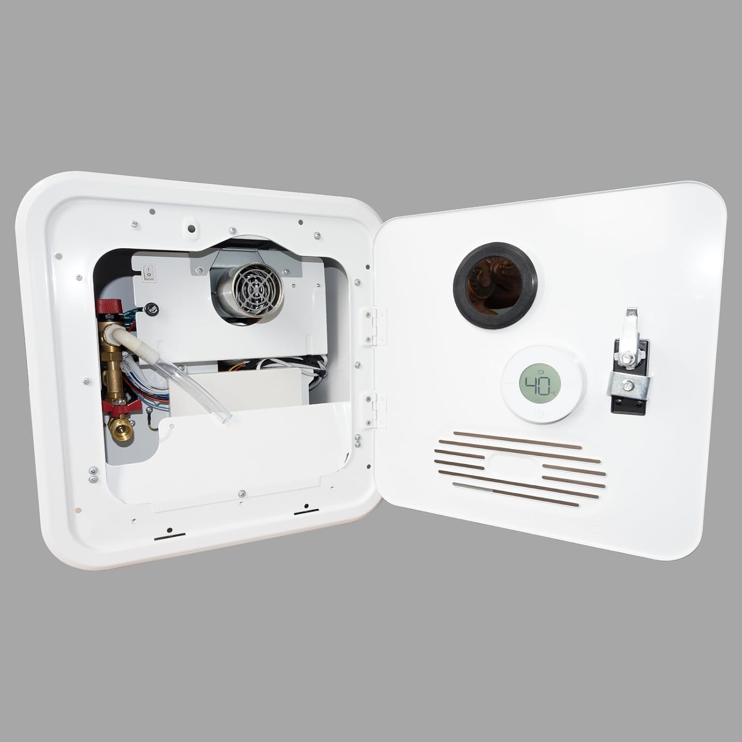 RV Tankless Water Heater Propane, MYACUC High Altitude Available CSA Certified Instant On Demand Hot Water Heater with 15' x 15' Door for Camper, Outside & Inside Dual Water Outlet