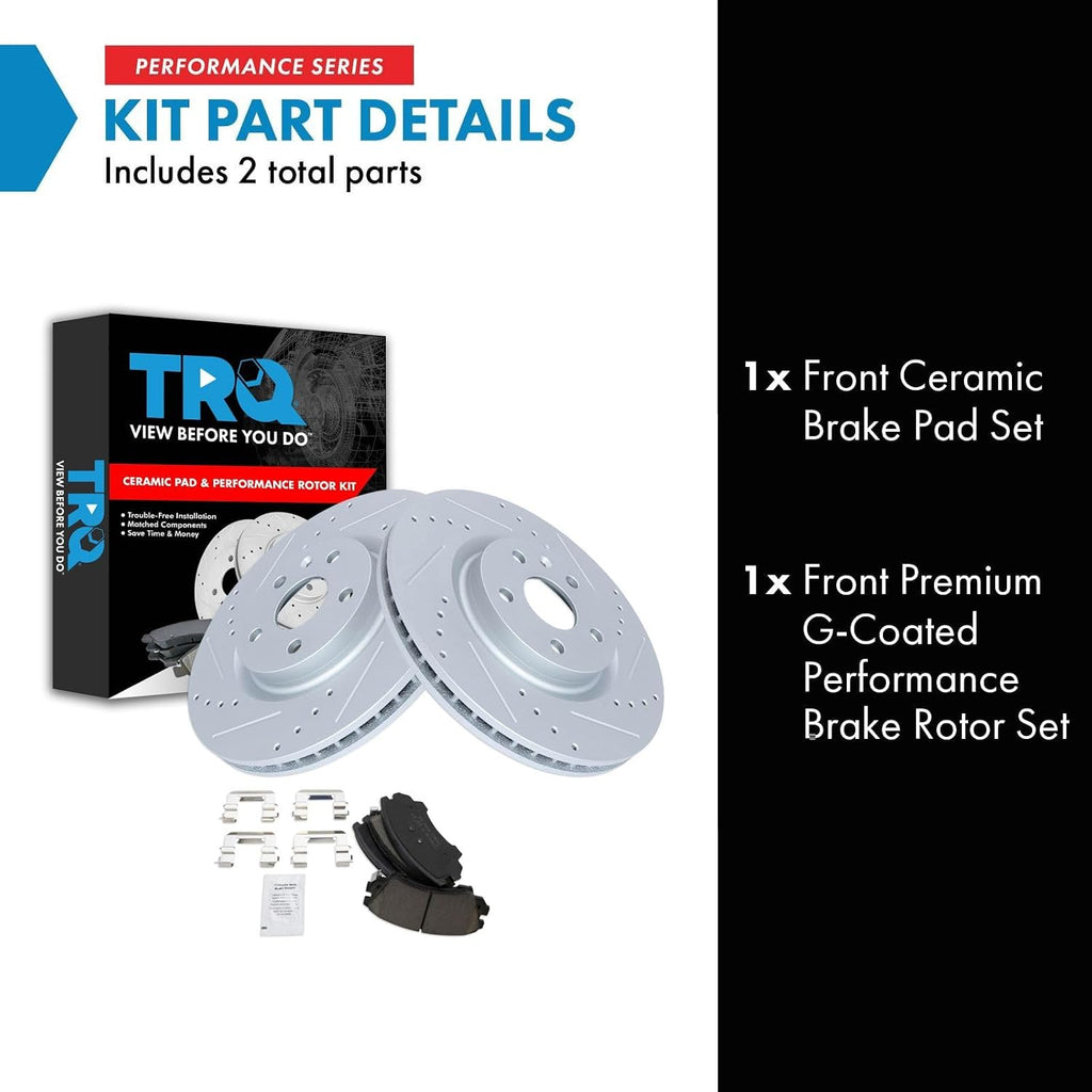 TRQ Performance Front Brake Pad and Rotor Set Ceramic Coated Drilled Slotted Rotors Compatible with 2011-2017 Chevrolet Caprice