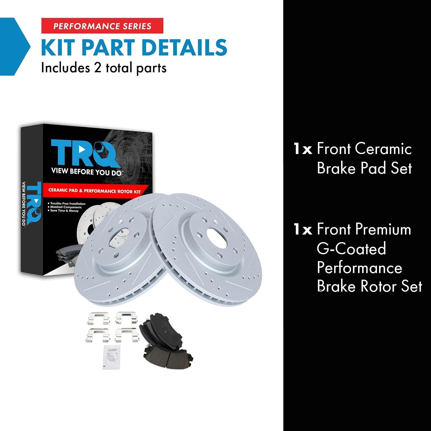 TRQ Performance Front Brake Pad and Rotor Set Ceramic Coated Drilled Slotted Rotors Compatible with 2011-2017 Chevrolet Caprice