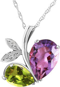 Galaxy Gold GG 4.06 CTW 14k Solid Gold Modern Heart Necklace Combination of Natural Amethyst, Peridot and Diamonds