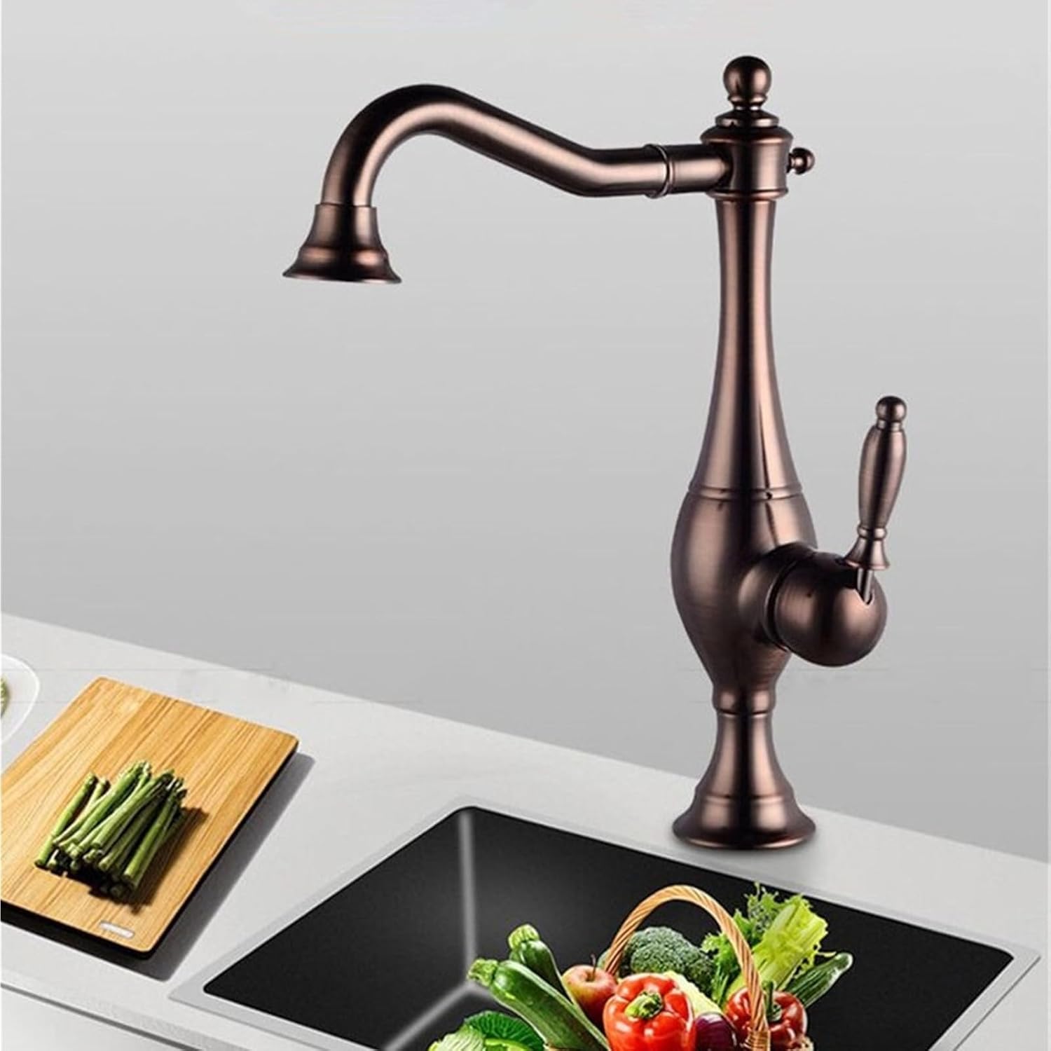 Kitchen Mixer Faucets Hot & Cold Solid Brass Sink Water Taps Single Handle Deck Mounted Crane Vessel(ORB)