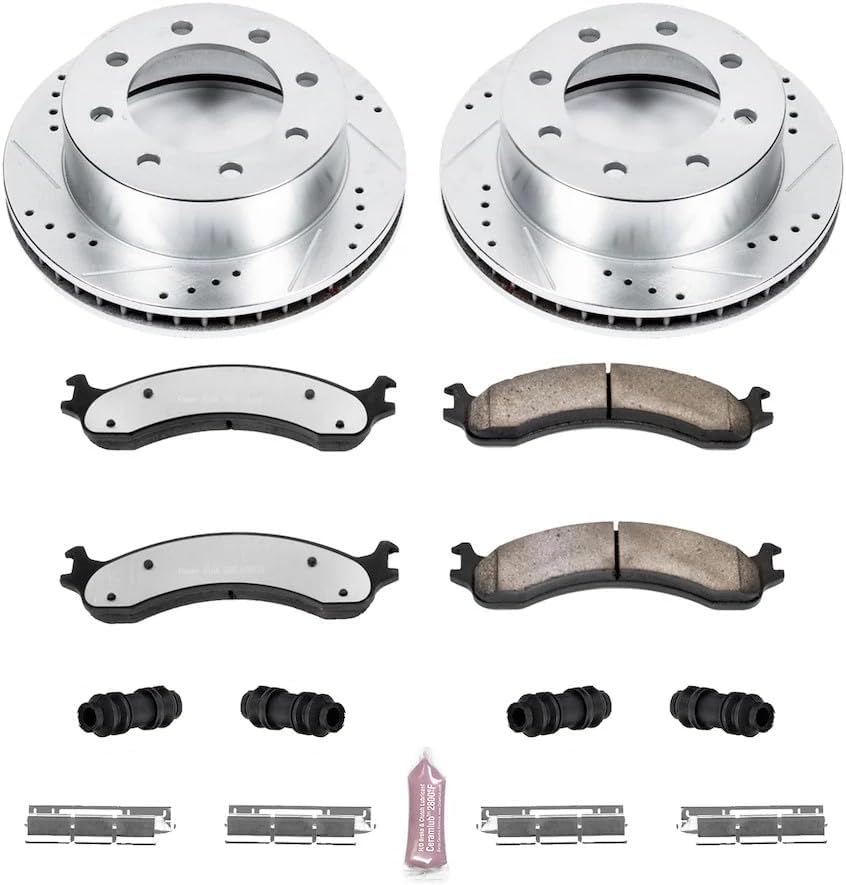 PowerStop Front Brake Kit For Dodge Ram 2500 2000-02 | Dodge Ram 3500 2000-02 - Truck & Tow Carbon Fiber Ceramic Brake Pads + Drilled & Slotted Rotors Upgrade, K2156-36