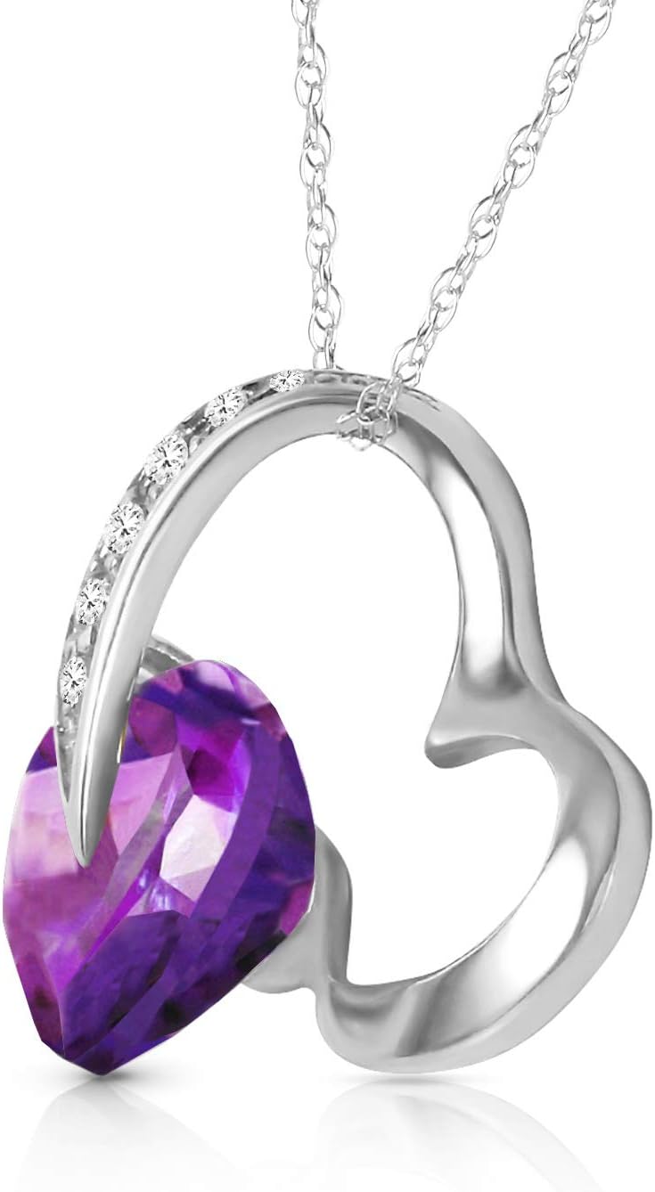 Galaxy Gold GG 3.2 CT. 14k Yellow Gold Heart Necklace with Natural Diamonds and Amethyst