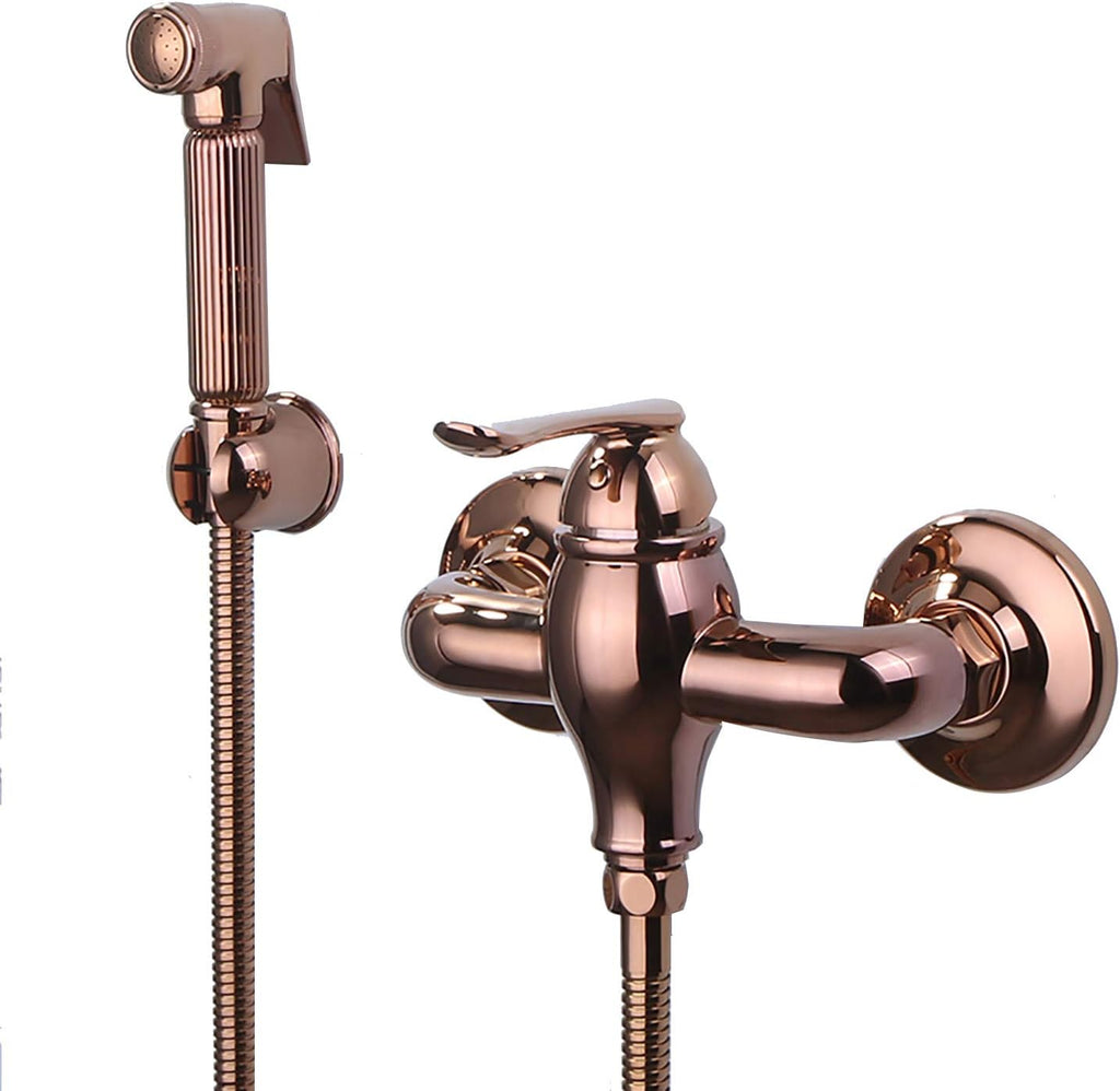 Handheld Bidet Sprayer for Toilet, Rose Gold Wall Mounted Bathroom Cloth Diaper Set with Cold and Hot Water, Brass Kit for Personal Hygiene,Type a(Type B)