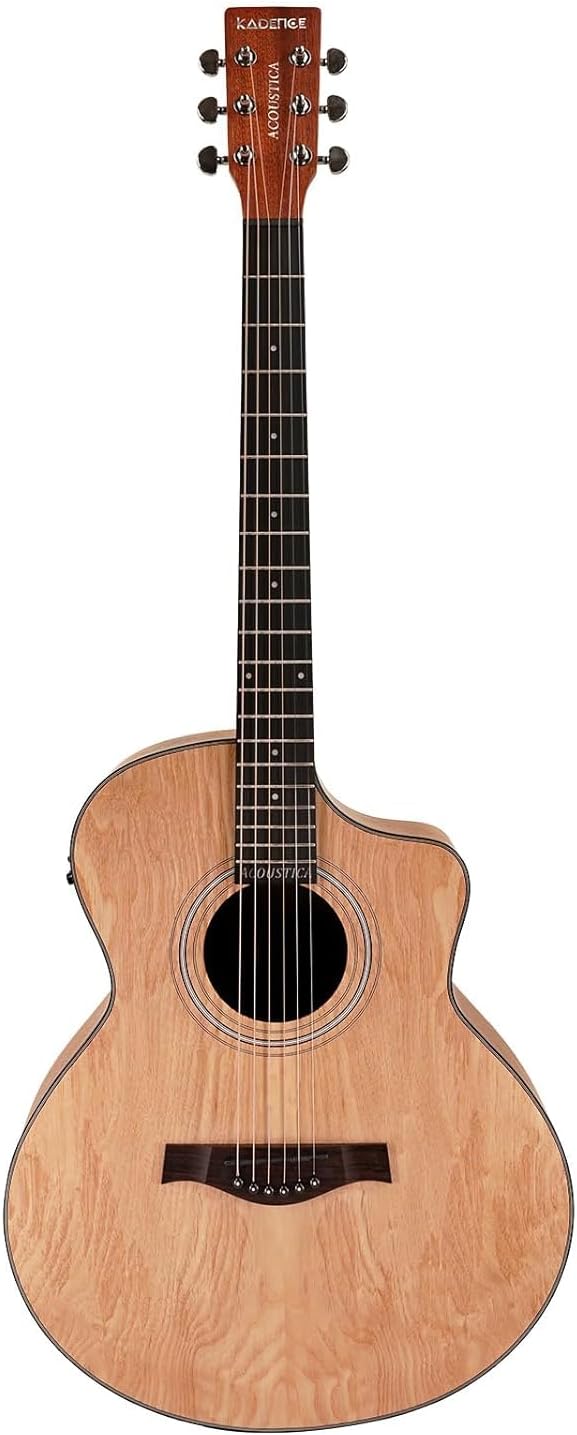 Kadence Electric Acoustic Guitar A06EQN (Ash Wood) - Semi Acoustic Guitar with Pickup, Inbuilt Tuner, Capo, Strings, Picks, Strap, Cable and Padded bag - Electro Guitars for Beginners & Professionals