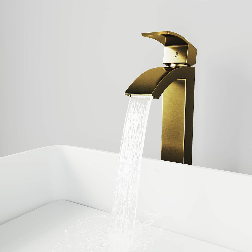 VIGO Duris Waterfall Single-Handle Single-Hole Mount Vessel Bathroom Sink Faucet, 12-Inch, Matte Brushed Gold, Modern Design, Solid Brass, 1.2 GPM WaterSense & Ceramic Disc Valve, Corrosion-Resistant