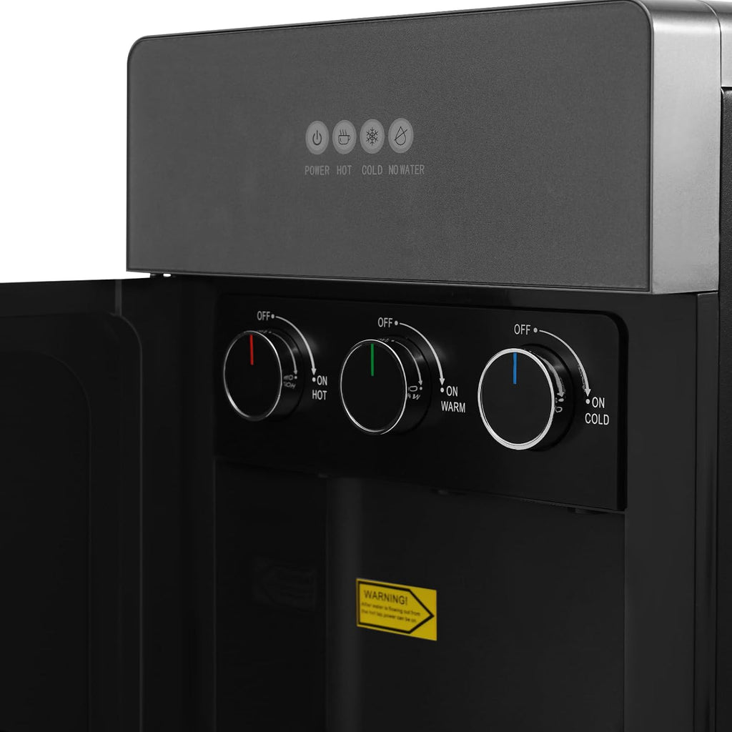 Bottom Loading Water Cooler Dispenser, Premium Standing Water Dispenser w/Heating and Cooling Functions, 4 Indicator Lights Hot and Cold Water Dispenser for Home, Office (Silver-Gray)