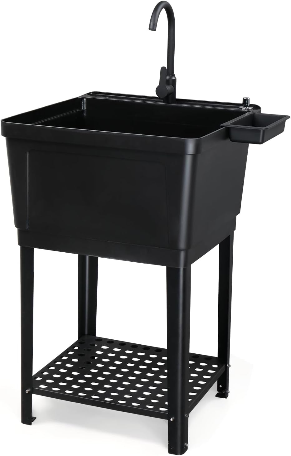VINGLI 21-Gallon Utility Sink Laundry Tub for Washing Room, 23.6'×23.6'×36.2' Freestanding Utility Sink with Stainless Steel Faucet, Black