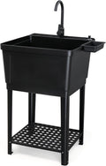 VINGLI 21-Gallon Utility Sink Laundry Tub for Washing Room, 23.6'×23.6'×36.2' Freestanding Utility Sink with Stainless Steel Faucet, Black