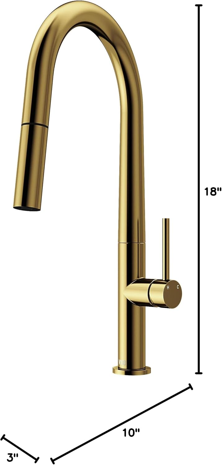 VIGO Greenwich 18'' H Single Handle Pull-Down Sprayer Kitchen Faucet in Matte Brushed Gold-VG02029MG