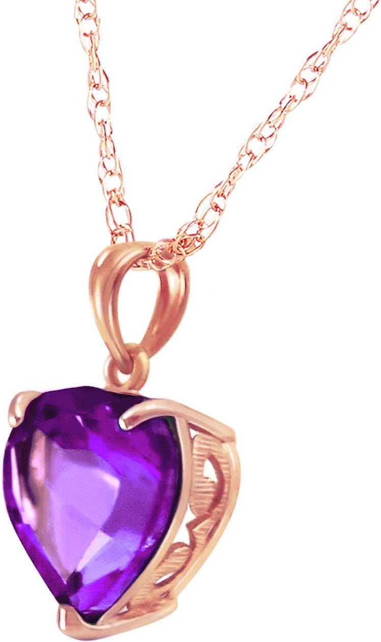 Galaxy Gold GG 3.1 Carat 14k Solid Gold Necklace with Natural Heart Shaped 10 mm Amethyst