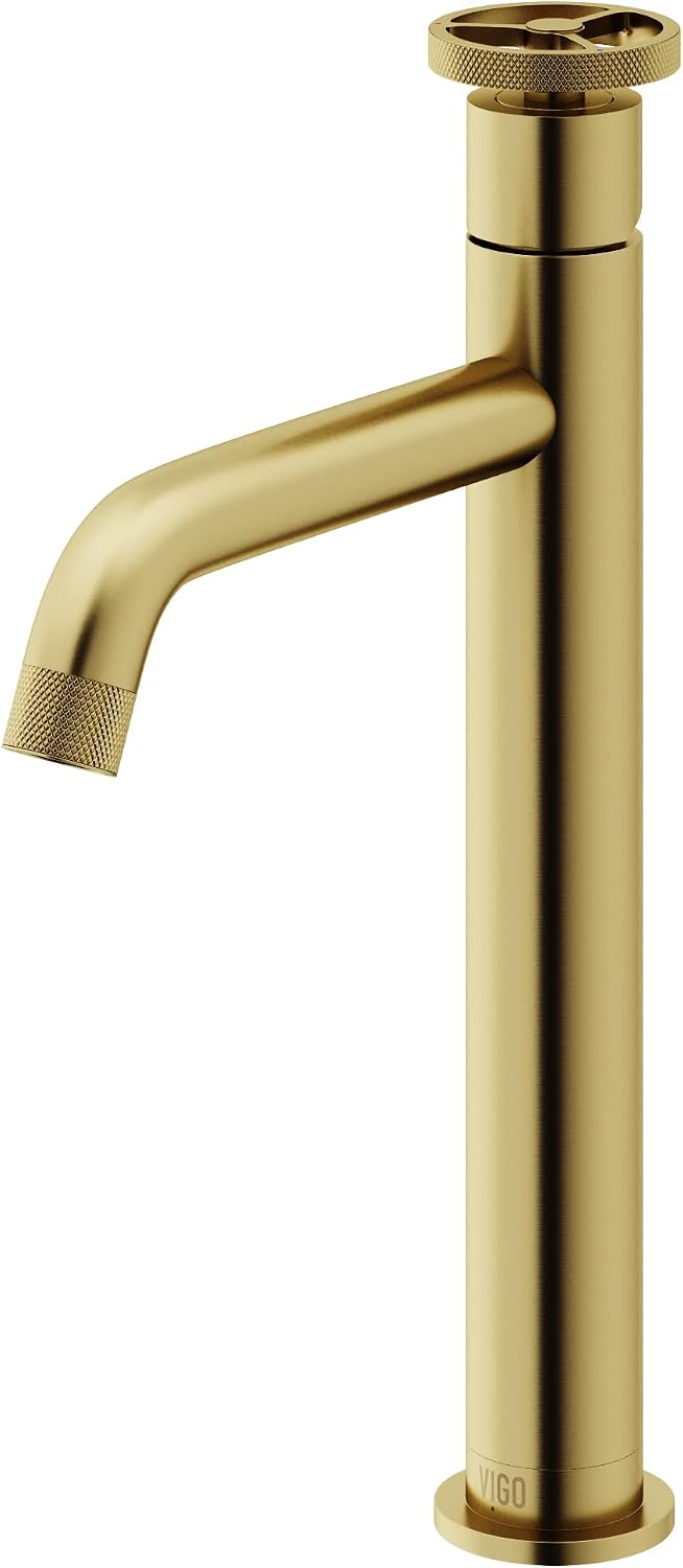 VIGO Cass Single-Handle Single-Hole Mount Vessel Bathroom Sink Faucet, 12-Inch, Matte Brushed Gold, Modern Design, Solid Brass, 1.2 GPM WaterSense & Ceramic Disc Valve, Corrosion-Resistant