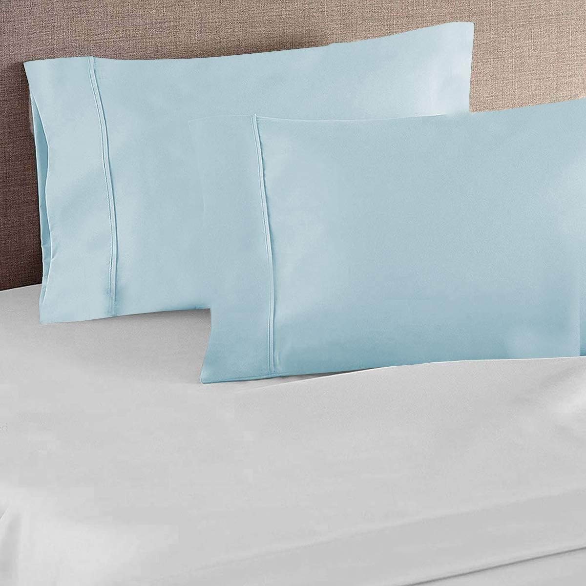Pure 1000 Thread Count Egyptian Cotton- Sateen Weave- Olympic Queen(66' X 80') Light Blue Sheet Set - 4-Piece 14'-18' Inches Standard Drop Length Elastic Bounded