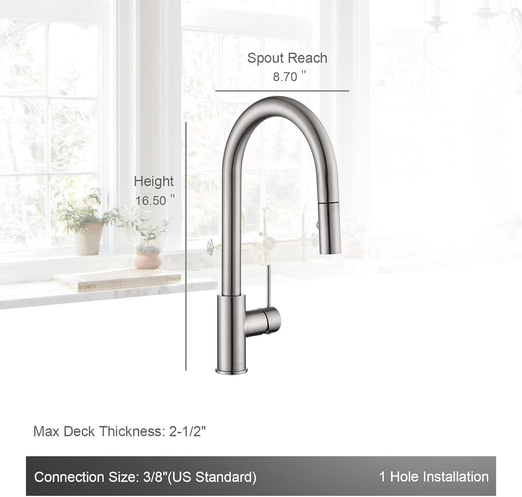 AguaStella AS60BN Brushed Nickel Kitchen Sink Faucet with Pull Down Sprayer Single Handle