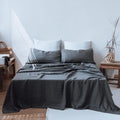 Simple&Opulence 100% Linen Sheet Set 4pcs Basic Style, Deep Pocket, Natural French Washed Flax Solid Color Soft Breathable Bed Sheets - Dark Grey, King