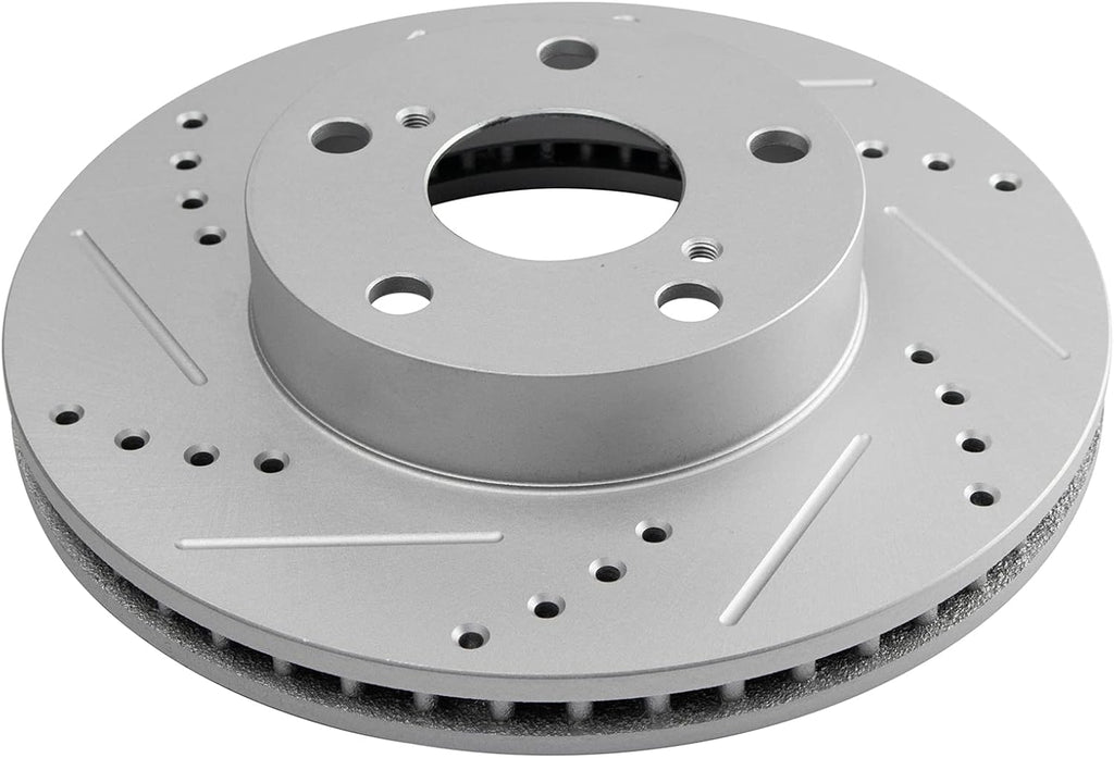 TRQ Performance Front Brake Pad and Rotor Set Ceramic Vented Coated Drilled Slotted Rotors Calipers Compatible with 2005-2015 Toyota Tacoma