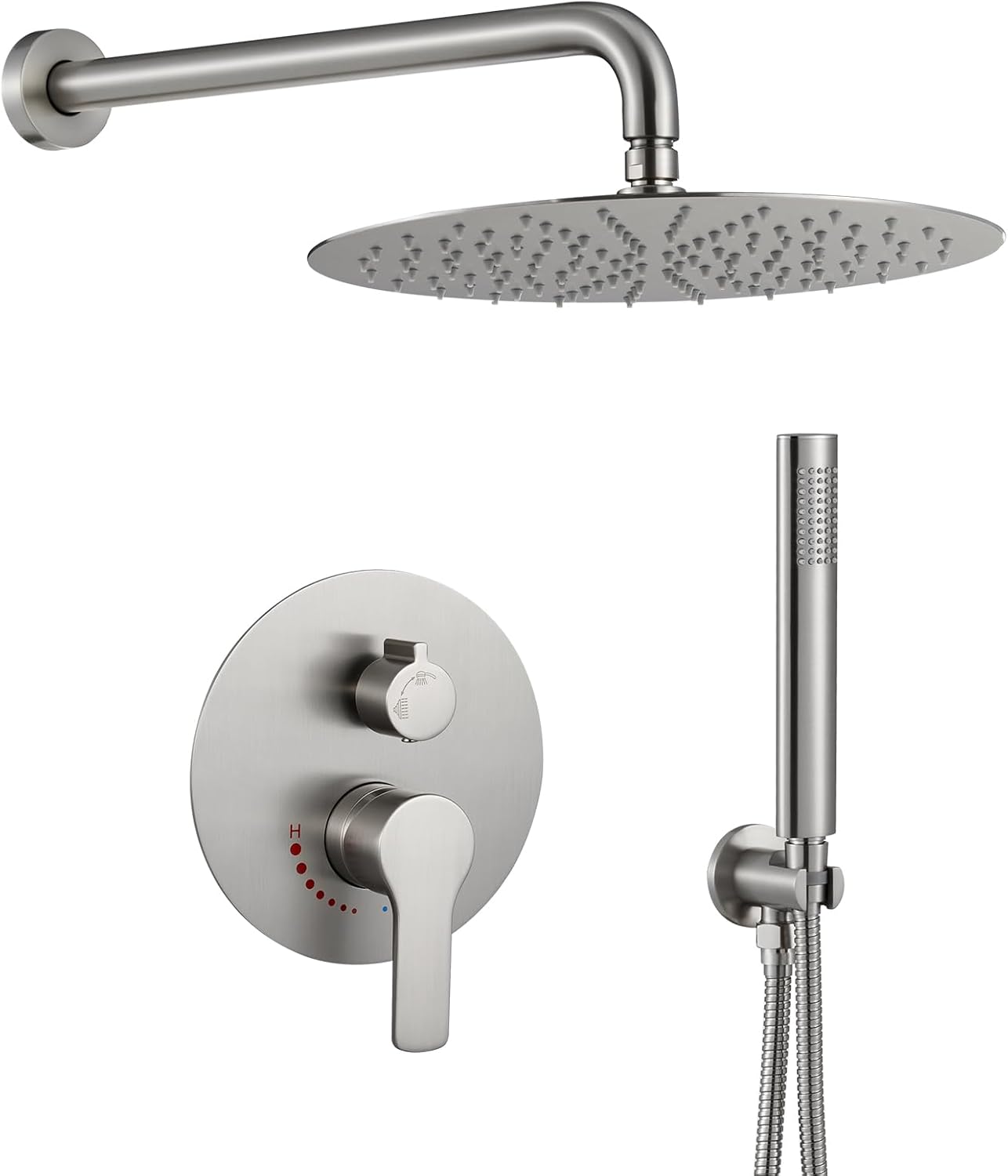 Shower System with Rain Shower and Handheld-10 Inch Rain Shower Head with Handheld Spray- Shower Faucet with Brass Valve for Bathroom (Brushed Nickel)