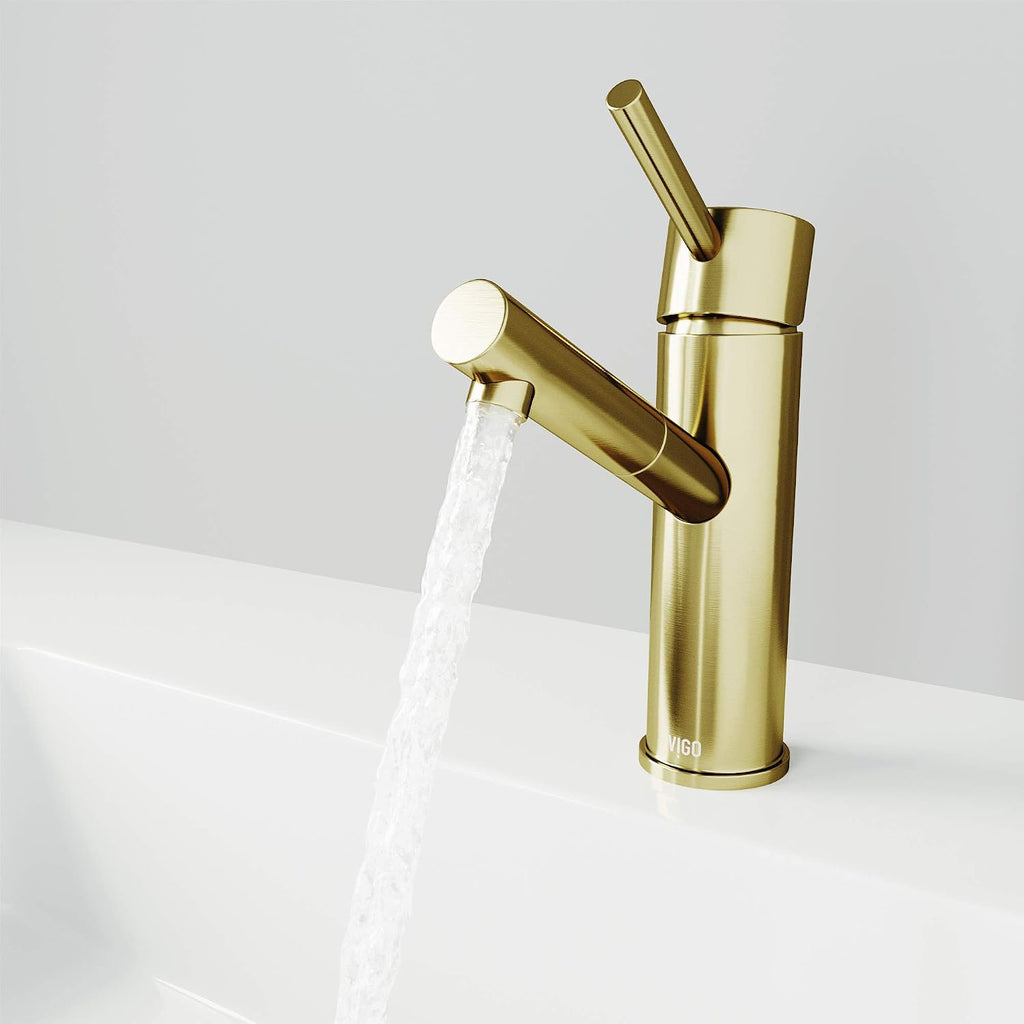 VIGO Noma Single-Handle Single-Hole Mount Bathroom Sink Faucet, 8-Inch, Matte Brushed Gold, Modern Design, Solid Brass, 1.2 GPM WaterSense & Ceramic Disc Valve, Corrosion-Resistant
