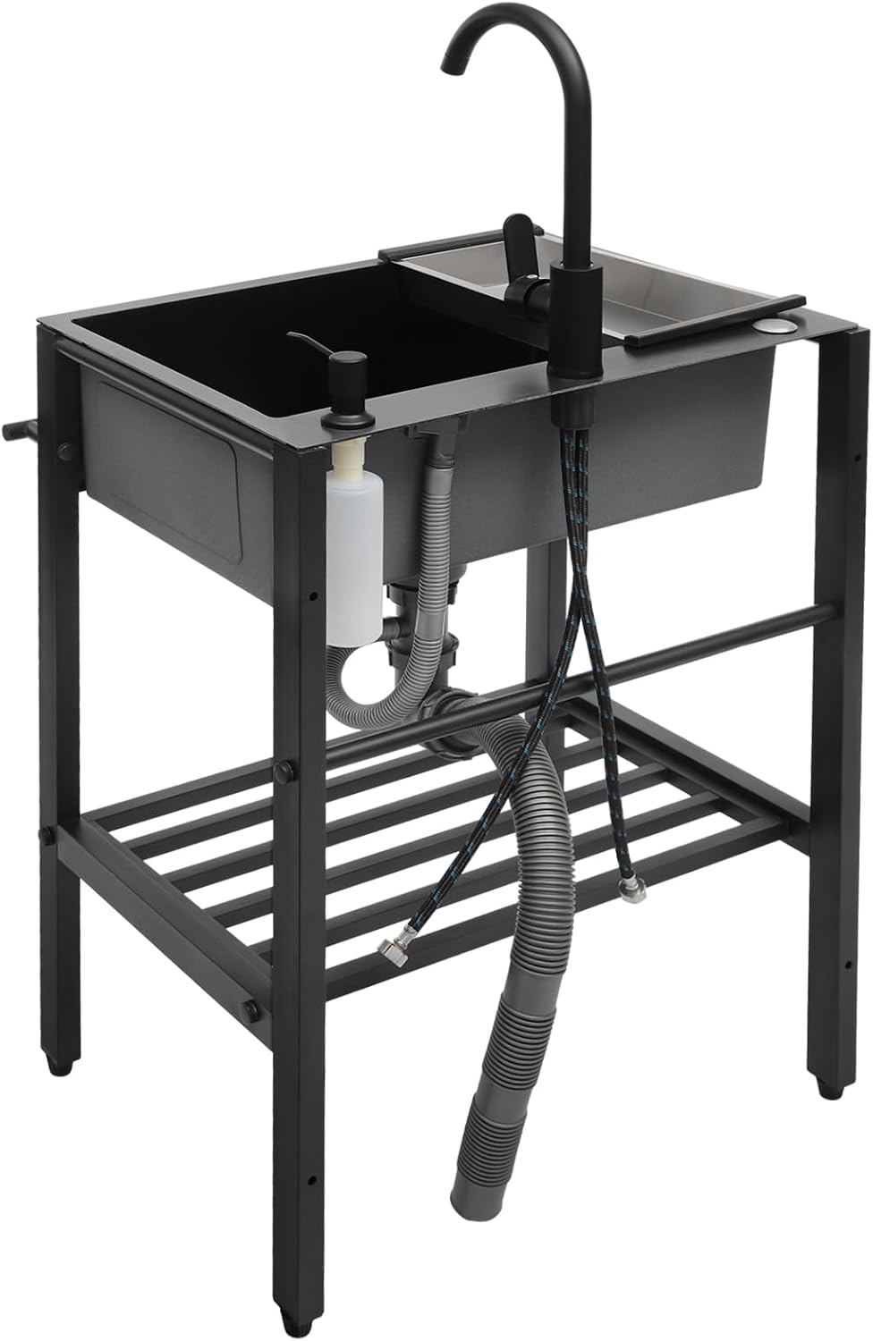 Stainless Steel Utility Sink,Free Standing Single Bowl Kitchen Sink with Cold and Hot Faucet Water Pipe kit,Outdoor Indoor Stainless Steel Sink for Laundry Room,Garage,Basement