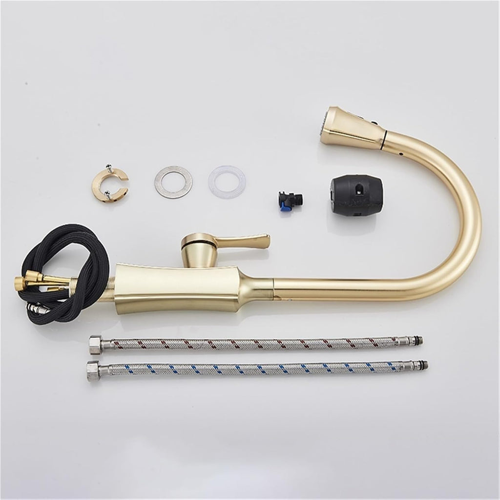Kitchen Faucet Hot and Cold Water Mixer Faucet Kitchen Pull Out Mixer Crane 2 Function Spout Brass Water Mixer(Black)