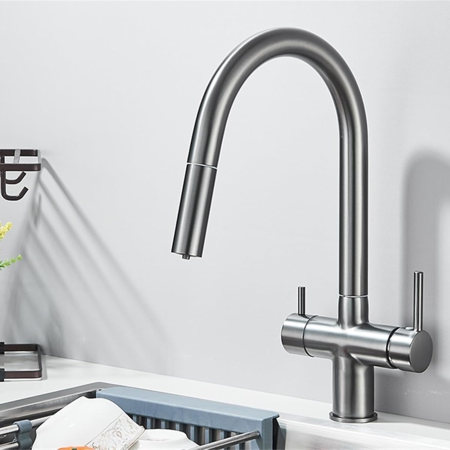 Kitchen Faucet 360 Degree Rotate Hot Cold Mixer Kitchen Taps Dual Handle Drinking Water Tap(Gray)
