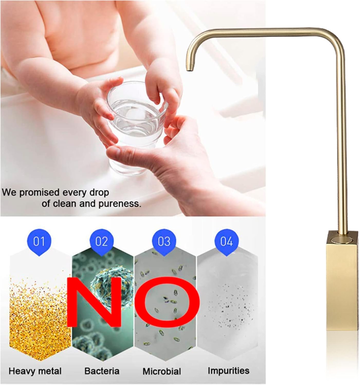 Kitchen Tap, 360 Water Filter Tap Single Cold Reverse Osmosis Kitchen Taps Drinking Water Tap,Gold (Copper，White)
