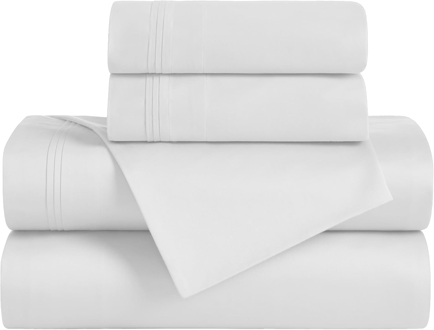 Superior Egyptian Cotton 4 Piece Sheet Set, 650 Thread Count, Eco-Friendly, Sustainable Sheets, Ultra-Soft Basics, Solid, Deep Pocket Fitted Sheet, Flat Sheet, Pillowcases, Full, White