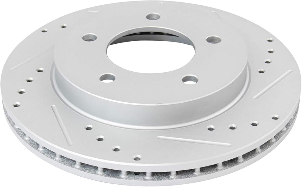 TRQ Performance Front Brake Pad and Rotor Set Ceramic Vented Drilled Slotted Coated Rotors Calipers Compatible with 1997-2001 Ford F-150
