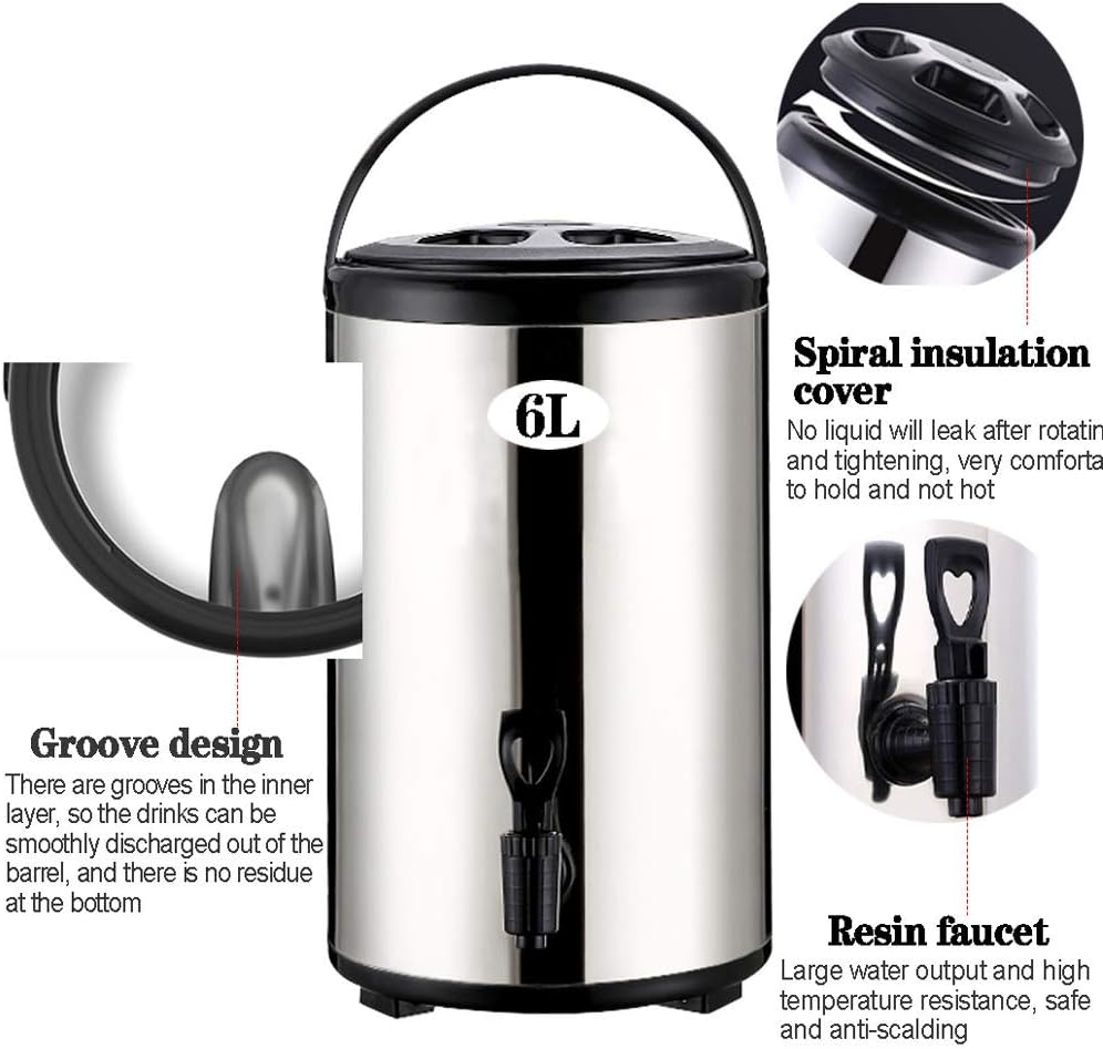 Catering Urn, Stainless Steel Insulated Hot Water Dispenser with Faucet - 6L/8L/10L/12L/16L/20L Milk Tea Barrel for Beverages，12 L